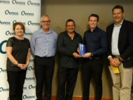 L-R Employer Representative from MEGT Rhonda Moore,<br> Colin, Gilbert and Brodie with Qenos CEO, Jonathan Clancy.